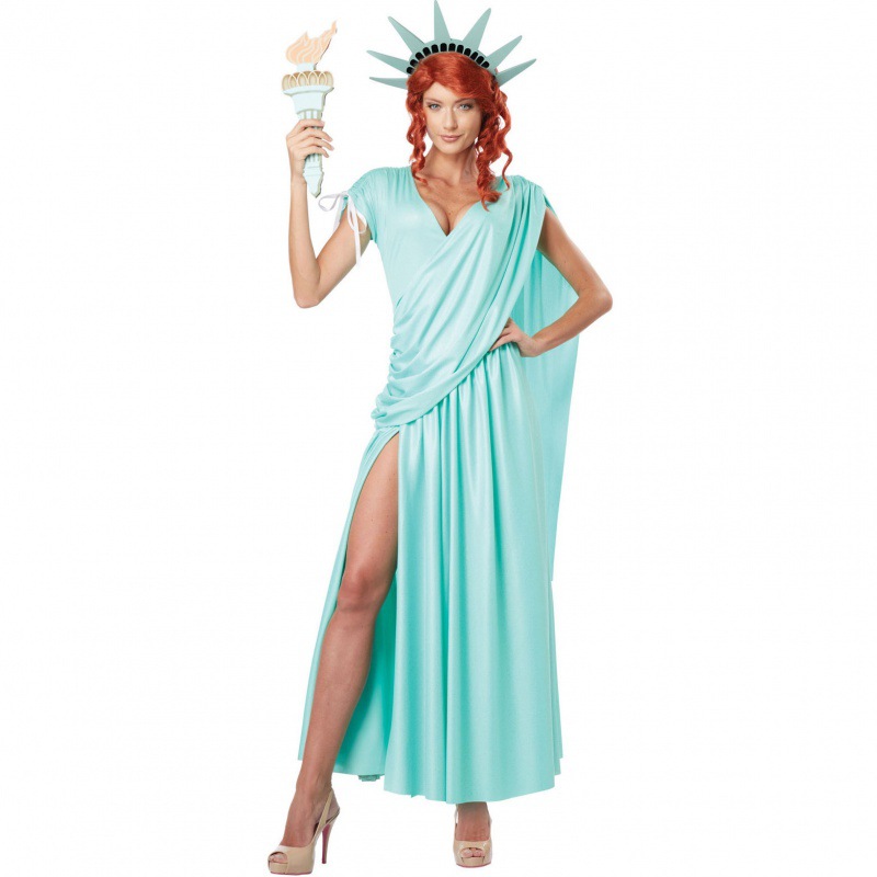 New Style Halloween Role Play Greek Statue of Liberty Cosplay Sun Goddess Performance Costume 