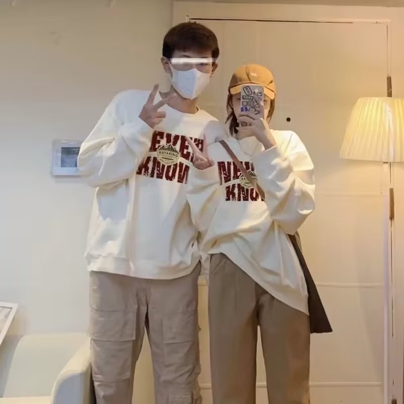 Couple's Sweatshirt Autumn/Winter Style, Hoodless, 2023 New Trend, Unique, High-End, Super Popular Niche Crew Neck Jacket
