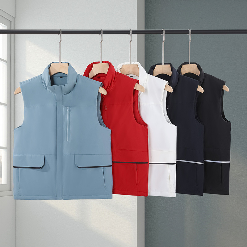 Chaleco de algodón grueso con forro polar, marca de moda, cuello alto cálido, chaleco de algodón personalizado para equipo de trabajo voluntario al aire libre con logotipo.