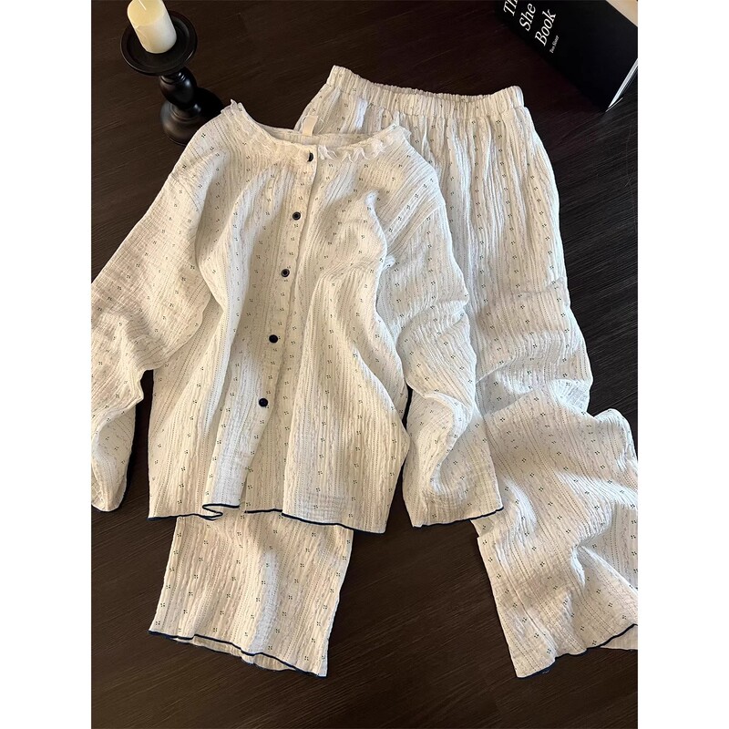 韩版花边碎花睡衣女春秋款长袖套装高级感家居服秋季大码可爱外穿|undefined