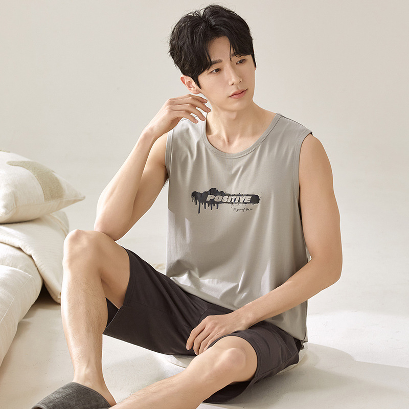 Men's Summer Modal Vest Shorts Suit Summer Loose Casual Plus Size Home Wear Suit Can Be Worn Outside