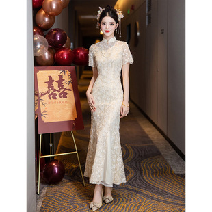 New Chinese Cheongsam Improved Fishtail Dress 2025 New Bridal Engagement Dress