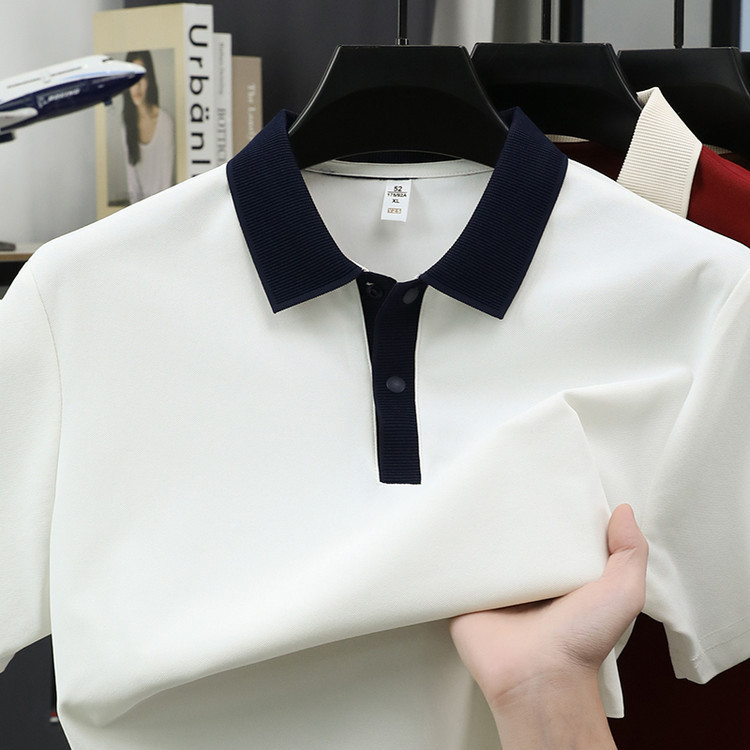 2026 Summer New Retro Style Lapel Short-Sleeved Polo Shirt for Men with Zipper Design, Simple and High-End Trendy Brand Top