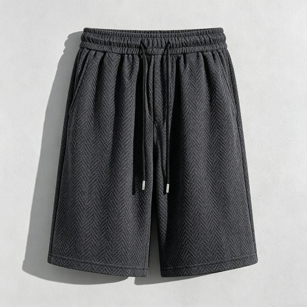 Herren-Shorts aus Eisseide mit Jacquard-Weizenährenmuster, atmungsaktiv, locker, Übergröße, lässige Sommerhose mit geradem Bein und Fünf-Punkt-Spitze_voghion.com
