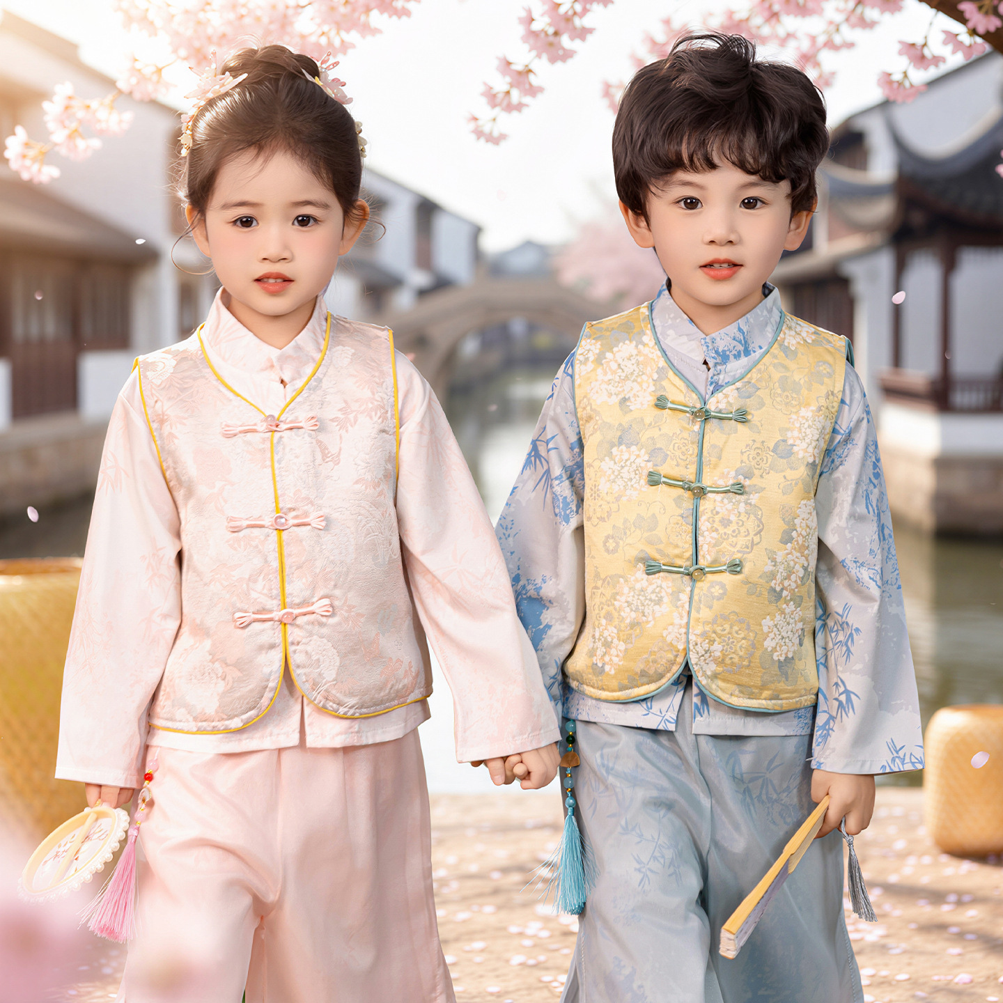 Children's Chinese-Style Clothing, Baby Hanfu Three-Piece Set, Kindergarten Ancient Costume Performance Outfit, Boys' and Girls' Tang Suit Chorus Costume