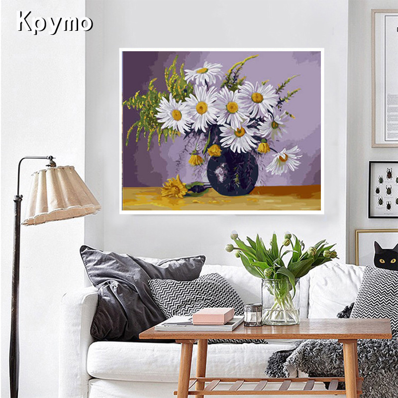 Digital oil painting DIY hand drawn fresh flower realistic floral abstract living room bedroom wall decorative oil color painting customization