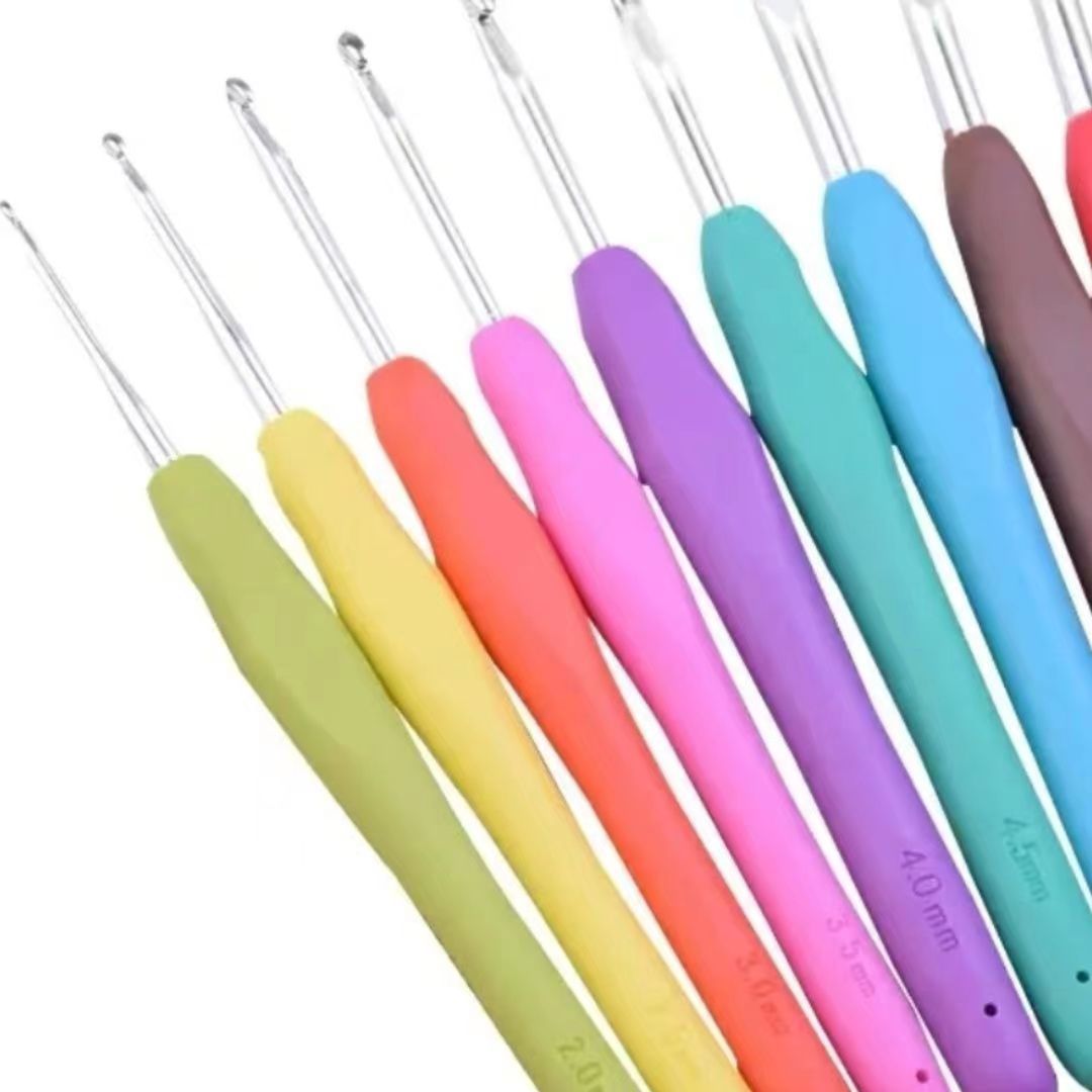 彩虹色软柄钩针软柄橡胶金属钩针编织钩织手编工具材料辅料