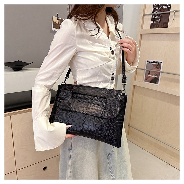 New cross-border foreign trade crocodile pattern strap clutch bag, large-capacity file bag, storage bag, official document bag, crossbody bag undefined