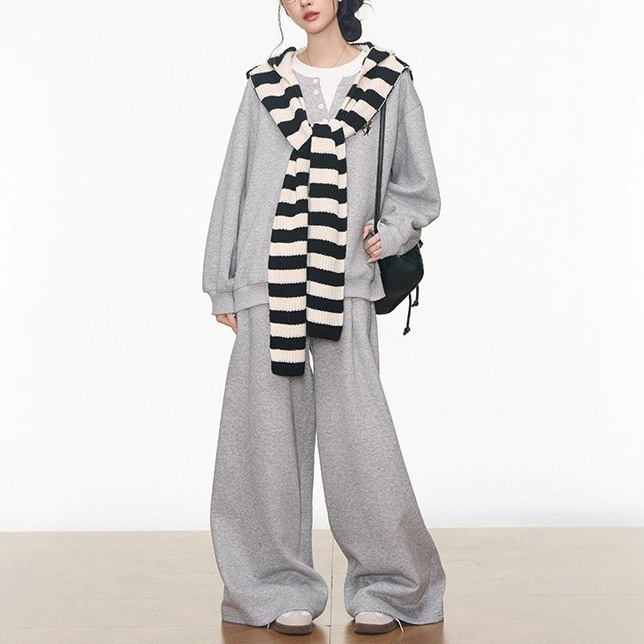 7.20新品 WESTAYON 休闲运动灰色卫衣套装女韩系通勤百搭高级感