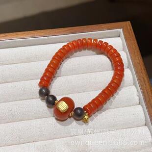 Natural South Red Bracelet Bracelet New Chinese Style National Style Straight Cut 8mm with Aquilaria Old Beads Full Flesh Original