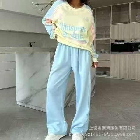 2026 Spring and Autumn New Dopamine Fashion Girl's Set Round Neck Sweatshirt and Sweatpants Two-Piece Set with 3D Digital Print