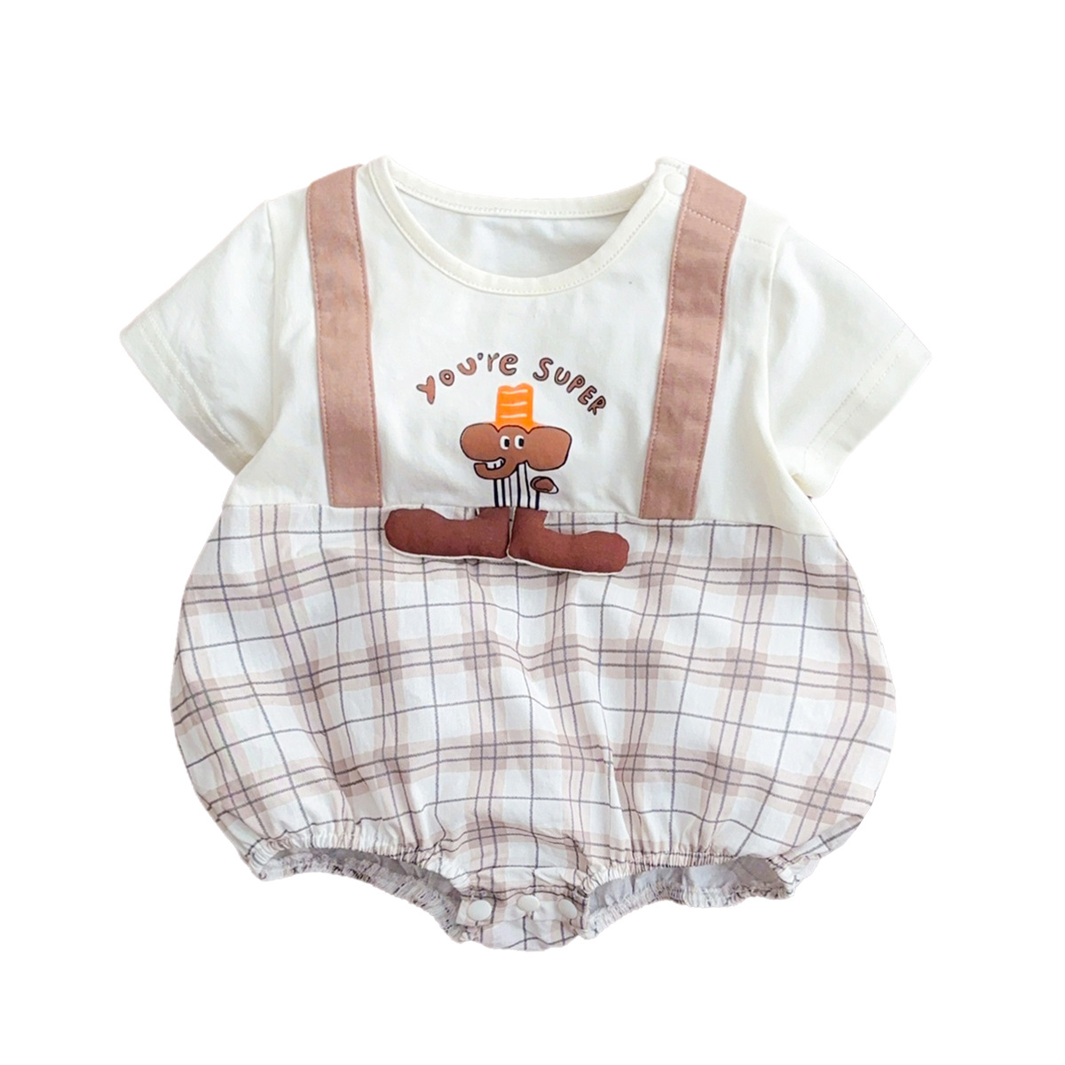 Ropa de verano para bebés, una pieza, ropa delgada para trepar para bebés, nueva ropa falsa de dos piezas, acolchada de estilo occidental