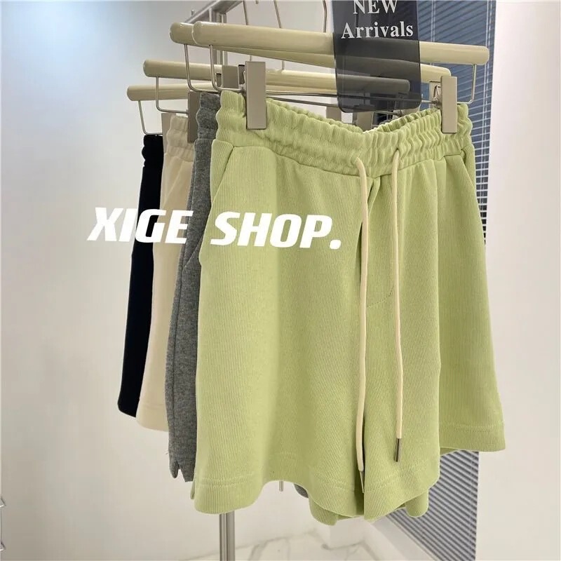 Fashion Sports Shorts ins Solid Color Summer High Waist All-match Slimming Loose Loose Loose Waist Women's Outer Wear Shorts for Home Fashion Sports Shorts ins Solid Color Summer High Waist All-match Slimming Loose Loose Loose Waist Women's Outer Wear Shorts for Home