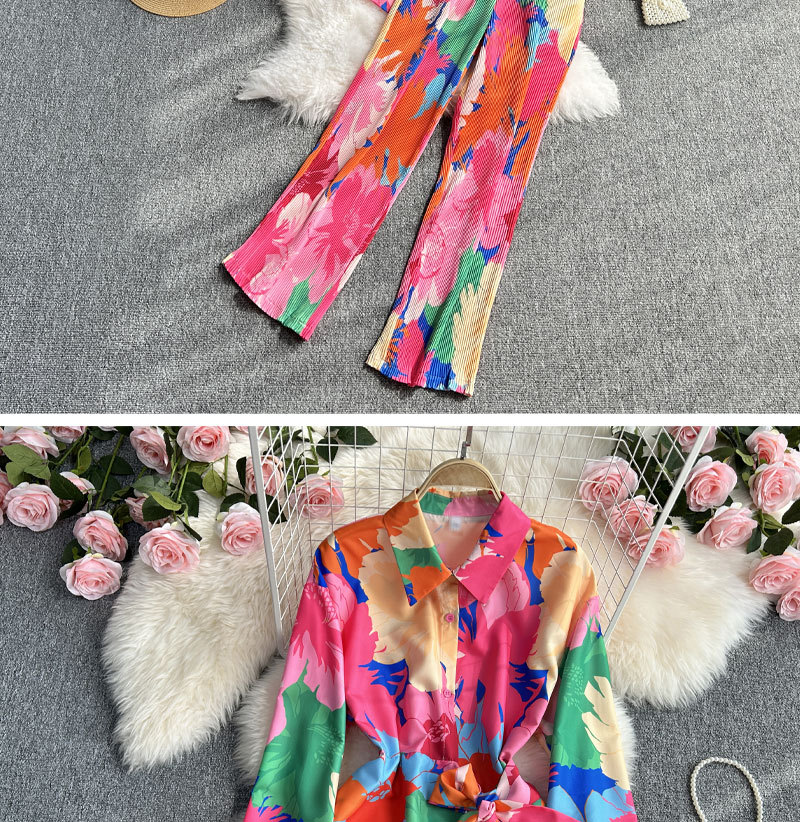 Women's Clothing Fashion suit women's casual loose long sleeved single breasted shirt two piece set high slimming tie dye printed wide leg pants_voghion.com
