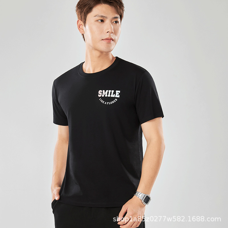 Nueva camiseta con sensación de hielo para hombre de manga corta Solona, camisa cultural, camisa publicitaria, cuello redondo suelto, ropa de trabajo, impresión de letras al por mayor