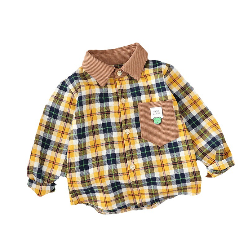 Muchachos otoño nuevo de alta calidad de doble cara de algodón puro cepillado moda fresca de moda camisa de manga larga ropa de otoño primera ropa para niños