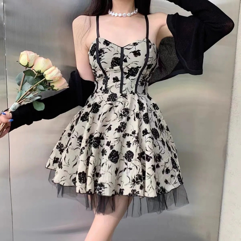 2026 Summer New French Floral Print Strap Mesh Dress Two-Piece Set with Sun Protection Shawl Cardigan for Women 2026 Summer New French Floral Print Strap Mesh Dress Two-Piece Set with Sun Protection Shawl Cardigan for Women