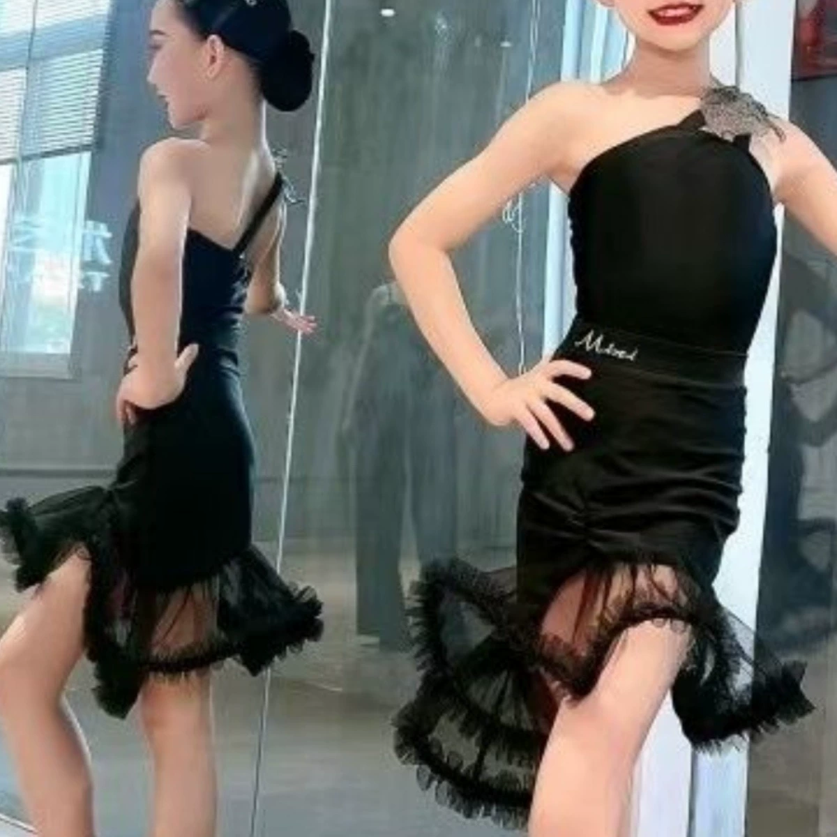 Мини-танцевальная одежда, детская одежда для латинских танцев, цветные подтяжки с бантом, детская милая юбка-пачка, тренировочная одежда, костюм с открытой спиной