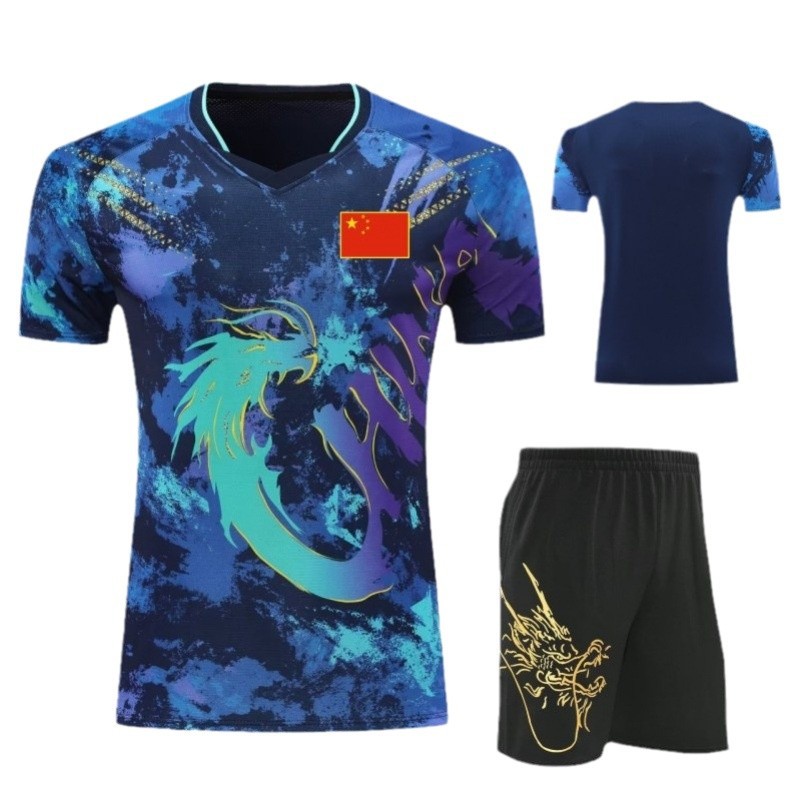 2024 Chinese Team Table Tennis Suit Children's Paris Men's and Women's Sportswear Short-sleeved Chinese Dragon Top Breathable Seal