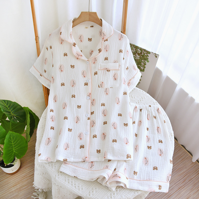 Women's Pure Cotton Home Clothes Summer Double Gauze Loose Breathable Fresh Pajamas Set Women's Home Underwear Outfit