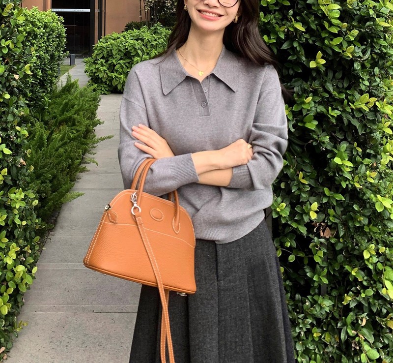 pusunede 慵懒基因 polo领套头毛衣女春秋宽松慵懒长袖针织衫上衣|undefined