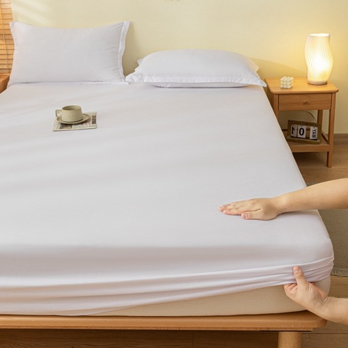 Simple Solid-Color Fitted Sheet, Single Piece, Non-Slip Bed Cover, Full-Encasement for Simmons Mattress, Dustproof Protective Cover for Home & Bedroom