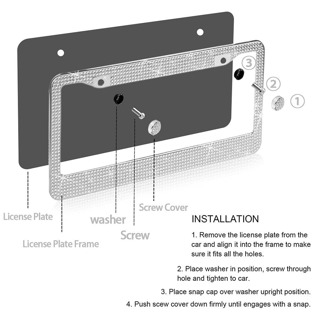 Car license plate frame with diamonds, high-end cross-border crystal diamond license plate holder, simple and stylish, US standard license plate frame for women
