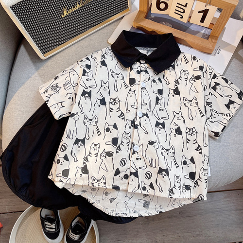 Boys Summer Shirt Set Children's Clothes Baby Summer 0 Short Sleeve Two-piece Set 1-2-3-4 Years Old and Half Trendy Wholesale