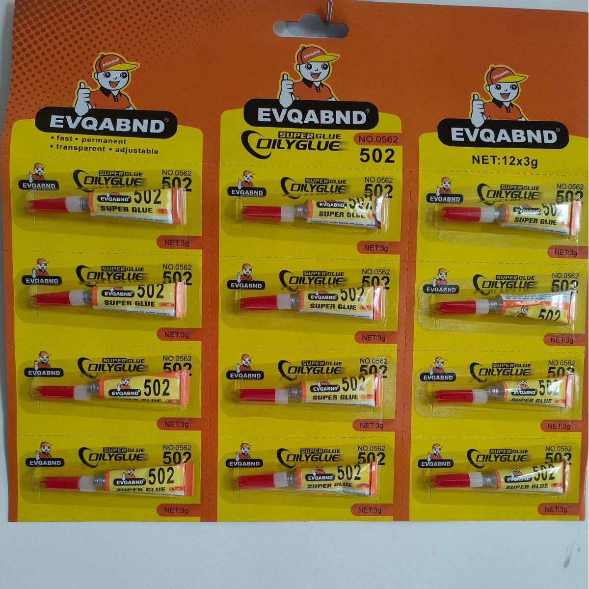 EVQ 高纯度502 型号-0562强力502 3克胶水塑料木材金属皮革批发