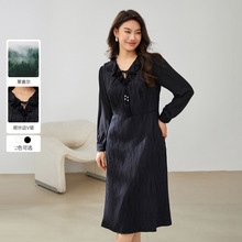 【莱赛尔荷叶边V领气质连衣裙】纤莉秀大码女装胖mm2025春装新款