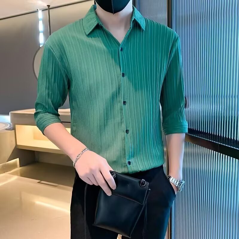 Summer 2026 Crocodile Brand Cool-Touch Three-Quarter Sleeve Shirt Men's Thin Short-Sleeve Shirt Textured Top T-Shirt Men