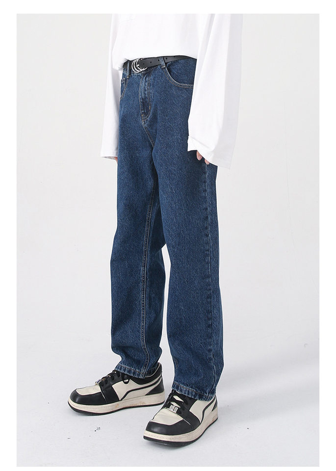 Quần jean nam ống thẳng lửng 9 tấc dáng rộng giặt wash phong cách Hàn Quốc — Màu đen, Denim xanh, Xanh lam đậm, Đen Xám chi tiết 18