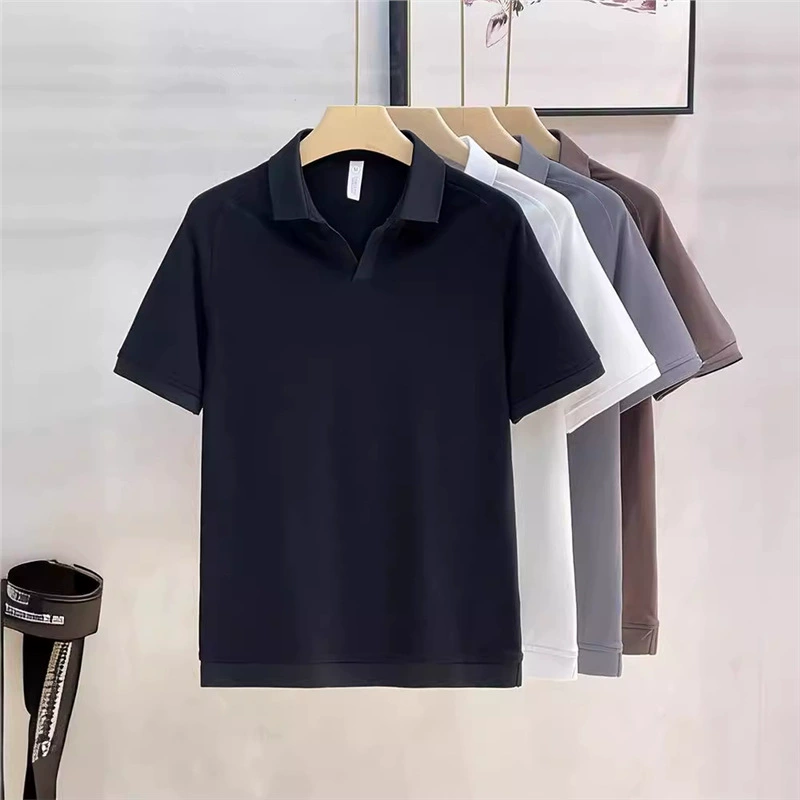 Футболка высокого класса с отворотом сплошной цвет мужская рубашка Поло с короткими рукавами Лето 2024 новый стиль тонкая рубашка с половинным рукавом мужская одежда прилив