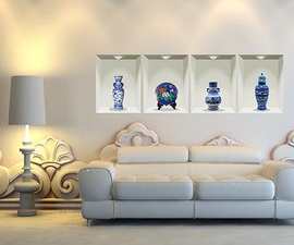 木拉城堡 青花瓷花书房客厅卧室背景墙面装饰可移墙贴XH1022C