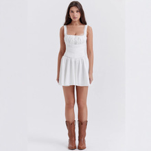 S32156欧美跨境新品性感蕾丝吊带裙纯欲白色短裙甜辣风连衣裙女装