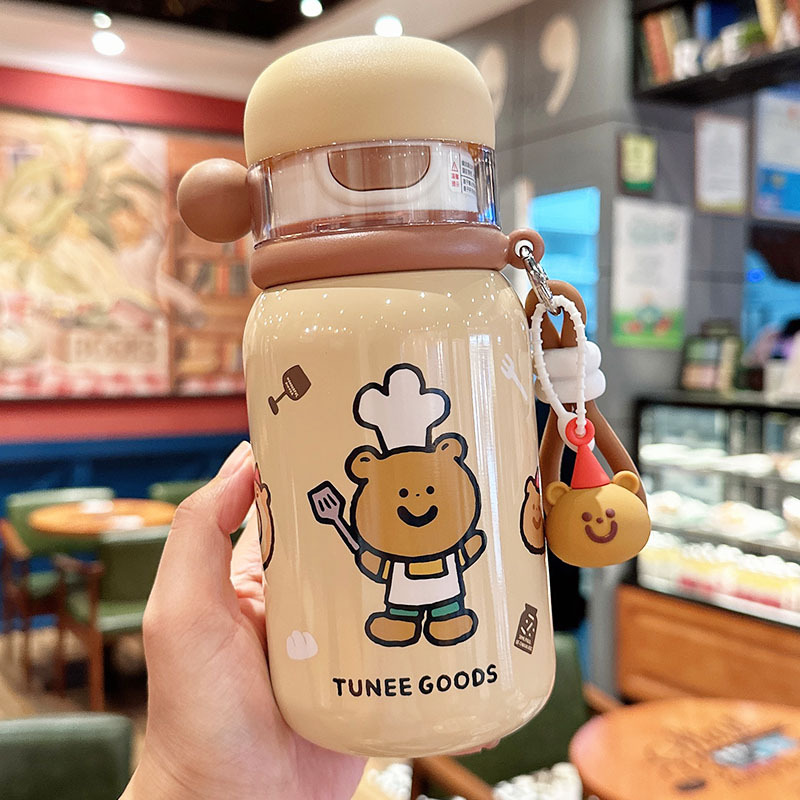 어린이 초등학생 휴대용 이중음용 빨대 보온물병 490ml