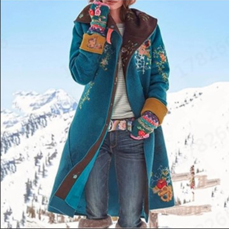 Abrigo de Lana de Longitud Media con Estampado de Pelo de Camello Doble Botonadura Solapa Manga Larga para Invierno