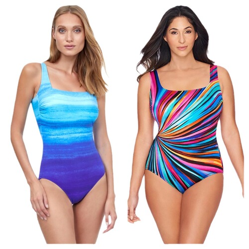 Cross-border new European and American plus-size women's one-piece swimsuit with printed plus rainbow stripes AliExpress swimsuit bikini