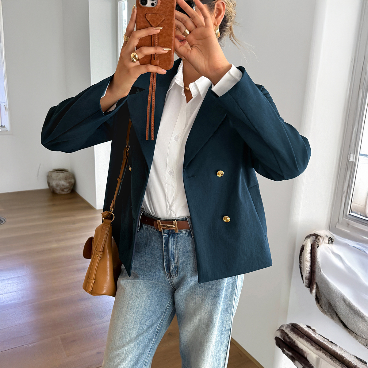 Women's Elegant French Style Blazer Button Down Long Sleeved Outerwear For Autumn Winter_voghion.com