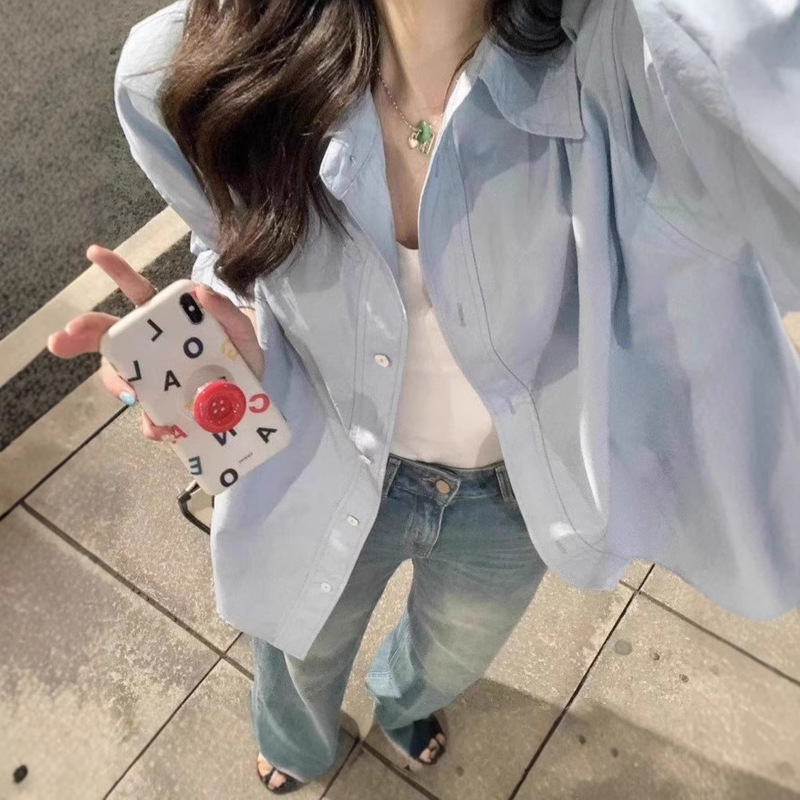 Korean Style Light Mature Style Long-Sleeved Pure Color Comfortable Shirt 2025 New Retro Design Niche Loose Shirt Jacket