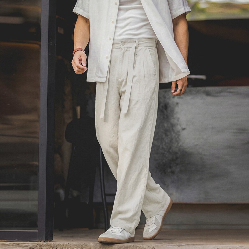 Lyocell Linen Casual Pants for Men, Spring and Summer Style, Solid Color with Drawstring, Semi-Elastic Waist, Loose Drape, Commuter Long Pants Lyocell Linen Casual Pants for Men, Spring and Summer Style, Solid Color with Drawstring, Semi-Elastic Waist, Loose Drape, Commuter Long Pants