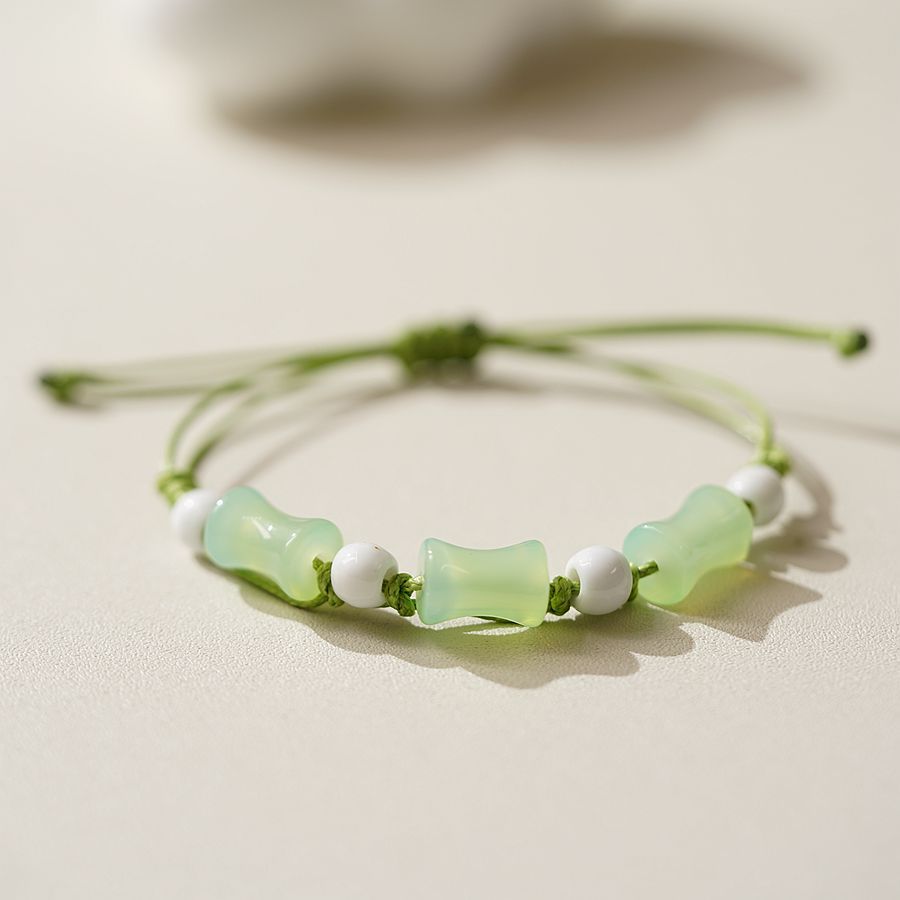 thumbnail image 1 of Examen y estudio de posgrado pulsera en tierra cuerda de mano trenzada femenina nuevo estilo chino tendencia nacional pulsera de bambú joyería pequeño regalo 886C verde claro, 1 of 2