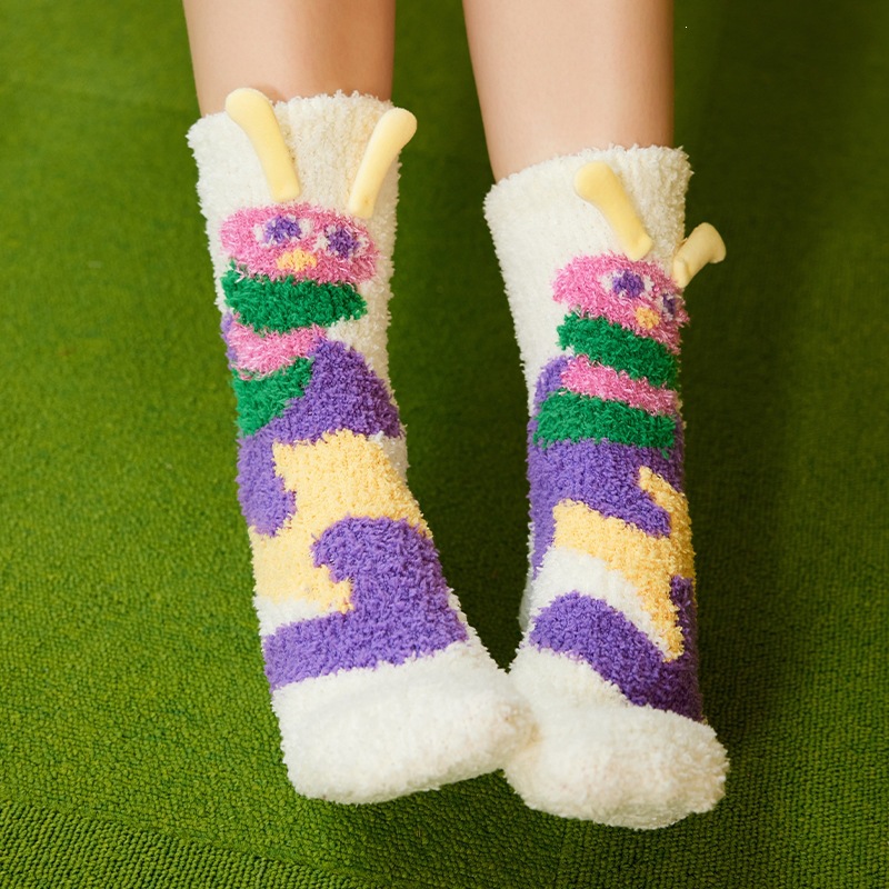 Calcetines de Piso de Caña Media para Mujer de Terciopelo de Coral Antideslizantes y Térmicos para Invierno