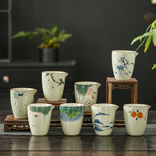 Ge kiln hand-painted fair cup right bottom color open piece ceramic tea moisture tea ware household tea sea kung fu tea set spare parts