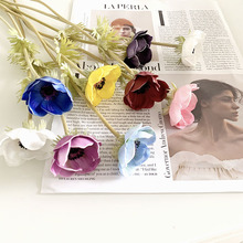 新款仿真手感草纹玫瑰PU单枝银莲花假花餐桌客厅搭配摄影道具花材