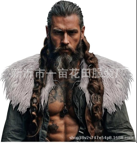 男性式バイキング毛襟マント中世戦士毛皮マントハロウィーンLARP冬コスプレ衣装|undefined