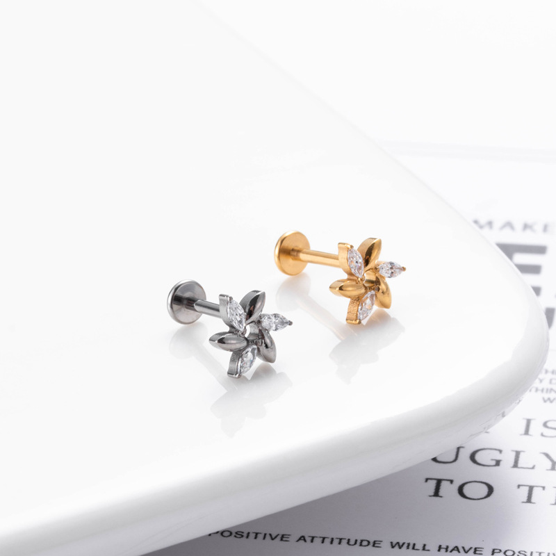 G23 Titanium Plug-in Push Pin Zircon Ear Bone Stud