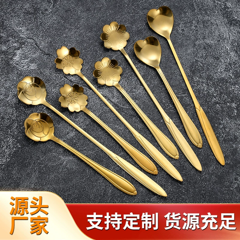 Stainless Steel Cherry Blossom Dessert Spoon, 12/15/17 cm, Silver or Gold, Floral Handle