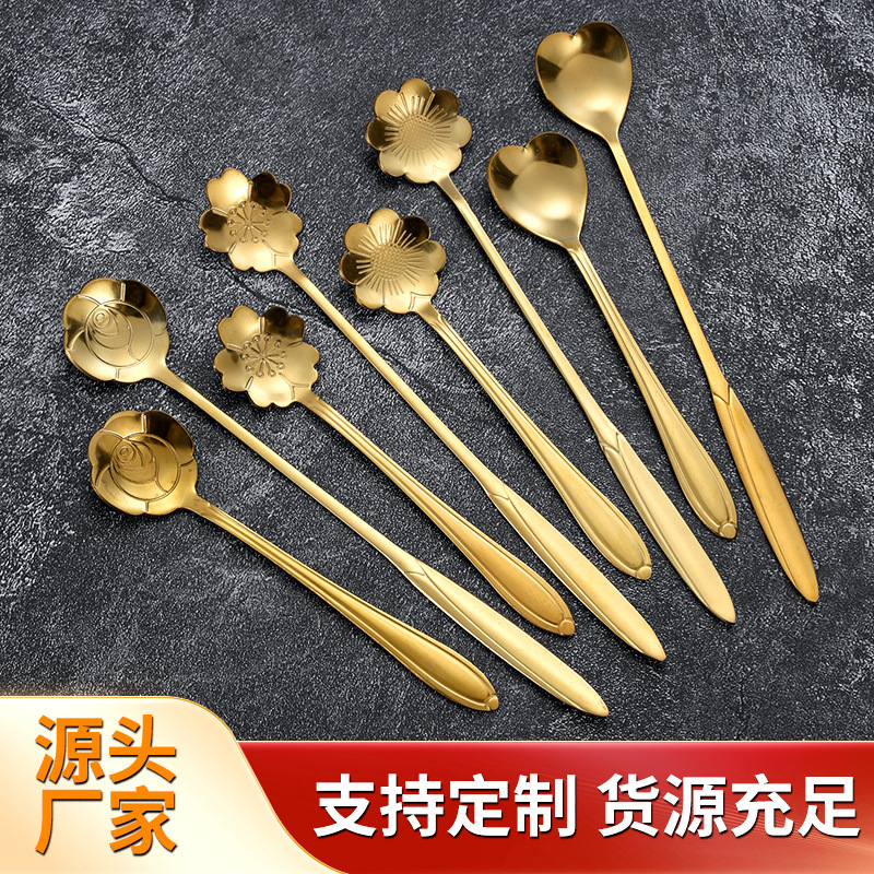 Stainless Steel Cherry Blossom Spoon Dessert Spoon Mixing Spoon Glass Breakfast Cup Wedding Rose Souvenir Coffee Spoon Ice Spoon