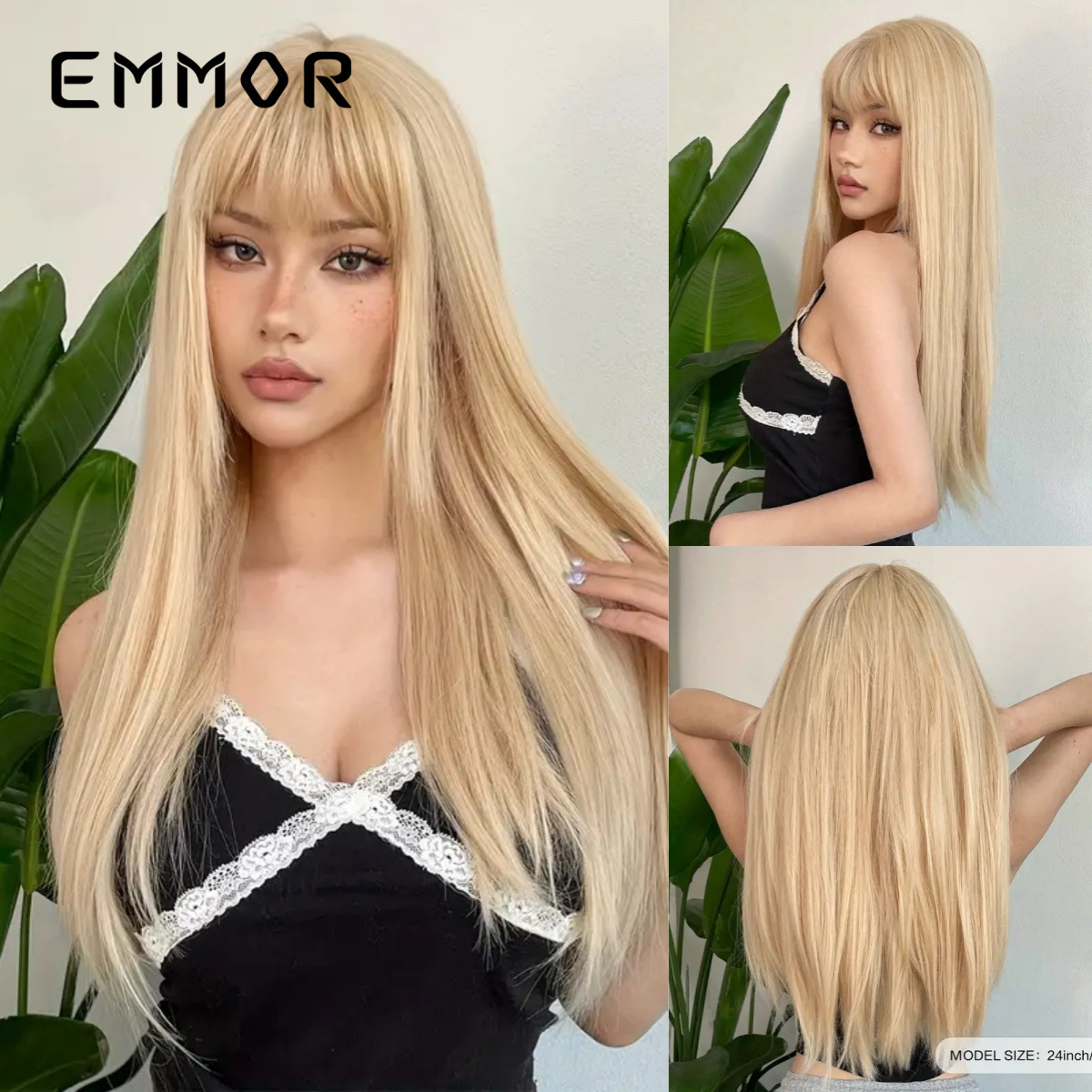 Nuevos productos de comercio exterior transfronterizo, flequillo de ocho caracteres, corte facial, cabello largo negro natural de alto nivel, peluca ligeramente rizada, tipo de cabello completo